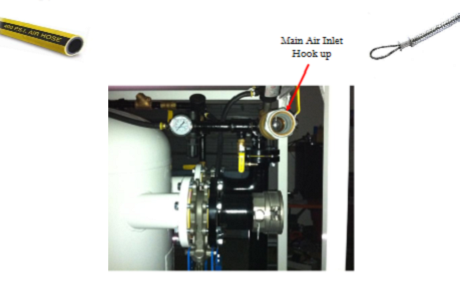 This picture is showing the main air pressure guage with the 2" air inlet and 4" suction camlock inlet