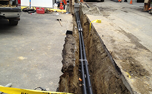 underground piping exposed during civil construction project